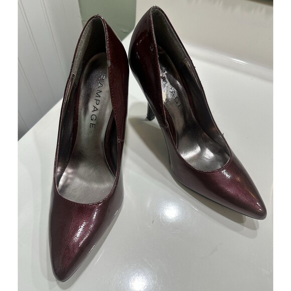 Rampage Burgundy Pumps Size 7 Glossy Finish 3.5 Inch Heels Party Club Dressy - Picture 1 of 7